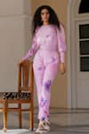 Buy_17:17 By Simmi Saboo_Purple Muslin Crystals Round Neck Jacob Dragonfly Pattern Top And Pant Set _at_Aza_Fashions