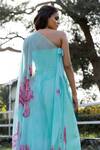 Shop_17:17 By Simmi Saboo_Blue Chiffon Floral Bloom Cape Asymmetric Neck Jamilla Pattern And Palazzo Set _at_Aza_Fashions