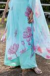 17:17 By Simmi Saboo_Blue Chiffon Floral Bloom Cape Asymmetric Neck Jamilla Pattern And Palazzo Set _Online_at_Aza_Fashions