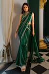 Buy_17:17 By Simmi Saboo_Green Chiffon Hamsa Halter Neck Kaur Pre-draped Saree With Blouse _at_Aza_Fashions