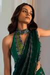 17:17 By Simmi Saboo_Green Chiffon Hamsa Halter Neck Kaur Pre-draped Saree With Blouse _Online_at_Aza_Fashions