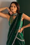 Buy_17:17 By Simmi Saboo_Green Chiffon Hamsa Halter Neck Kaur Pre-draped Saree With Blouse _Online_at_Aza_Fashions
