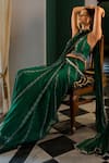 Shop_17:17 By Simmi Saboo_Green Chiffon Hamsa Halter Neck Kaur Pre-draped Saree With Blouse _Online_at_Aza_Fashions