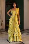 Buy_17:17 By Simmi Saboo_Yellow Muslin Hamsa Square Neck Marlin Pattern Suspender Saree With Tube Top _at_Aza_Fashions