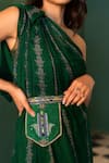 17:17 By Simmi Saboo_Green Chiffon Embroidery Asymmetric Nemo Hamsa Pattern Dress With Pocket Belt _Online_at_Aza_Fashions