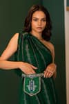 Buy_17:17 By Simmi Saboo_Green Chiffon Embroidery Asymmetric Nemo Hamsa Pattern Dress With Pocket Belt _Online_at_Aza_Fashions
