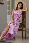 17:17 By Simmi Saboo_Purple Muslin Beads V-neck Noah Floral Bloom Pattern Blazer Dress _Online_at_Aza_Fashions