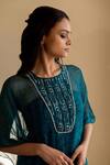 17:17 By Simmi Saboo_Blue Chiffon Crystals Round Neck Nova Floral Mandala Pattern Kaftan _Online_at_Aza_Fashions