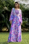 Buy_17:17 By Simmi Saboo_Purple Muslin Paint Brush Effect V Neck Tetra Jumpsuit With Bustier _at_Aza_Fashions