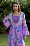 17:17 By Simmi Saboo_Purple Muslin Paint Brush Effect V Neck Tetra Jumpsuit With Bustier _Online_at_Aza_Fashions