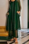 Shop_17:17 By Simmi Saboo_Green Chiffon Placement Embellished Tuna Pattern Pakistani Kurta With Pant _Online_at_Aza_Fashions