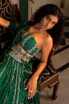Buy_17:17 By Simmi Saboo_Green Muslin Embroidered Bead Plunge Neck Aagya Hand Lehenga Set _Online_at_Aza_Fashions