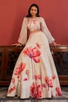 Buy_17:17 by Simmi Saboo_Off White Muslin Embroidered Thread Aalifa Floral Pattern Bustier And Lehenga Set _at_Aza_Fashions