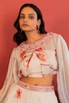 Shop_17:17 by Simmi Saboo_Off White Muslin Embroidered Thread Aalifa Floral Pattern Bustier And Lehenga Set _Online_at_Aza_Fashions