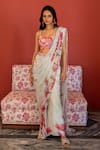 17:17 by Simmi Saboo_Off White Chiffon Embroidered Cutdana Aasma Pre-draped Pant Saree With Bustier _at_Aza_Fashions