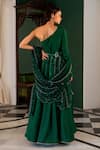 Shop_17:17 By Simmi Saboo_Green Muslin Embroidered Cutdana One Shoulder Bob Anarkali With Dupatta _at_Aza_Fashions