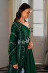 17:17 By Simmi Saboo_Green Muslin Embroidered Cutdana One Shoulder Bob Anarkali With Dupatta _Online_at_Aza_Fashions