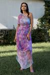 Buy_17:17 By Simmi Saboo_Purple Chiffon One Shoulder Cherry Barb Cowl Dress With Inner _at_Aza_Fashions