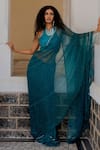 Buy_17:17 by Simmi Saboo_Blue Chiffon Embroidered Hand Harper Ruffle Edge Saree With Blouse _at_Aza_Fashions