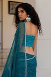 Shop_17:17 by Simmi Saboo_Blue Chiffon Embroidered Hand Harper Ruffle Edge Saree With Blouse _at_Aza_Fashions