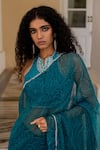 17:17 by Simmi Saboo_Blue Chiffon Embroidered Hand Harper Ruffle Edge Saree With Blouse _Online_at_Aza_Fashions