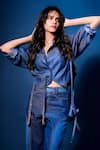 Style Junkiie_Blue Tencel Denim Solid Collared Neck Front Buttoned Shirt  _Online_at_Aza_Fashions