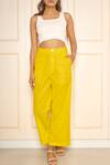 Buy_Style Junkiie_Yellow Poplin High-waisted Solid Pant _at_Aza_Fashions