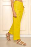 Style Junkiie_Yellow Poplin High-waisted Solid Pant _Online_at_Aza_Fashions