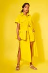 Style Junkiie_Yellow Poplin Solid Collared Neck Front Buttoned Shirt  _Online_at_Aza_Fashions