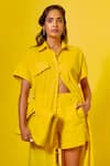 Shop_Style Junkiie_Yellow Poplin Solid Collared Neck Front Buttoned Shirt  _Online_at_Aza_Fashions