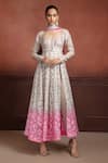 Buy_Neeta Lulla_Pink Organza And Georgette Embroidered Resham Scoop Rada Ombre Anarkali Blouse Set _at_Aza_Fashions