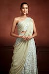 Buy_Neeta Lulla_Green Organza And Georgette Embroidered Resham Anoushka Pant & Draped Blouse Set_Online_at_Aza_Fashions