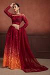 Buy_Neeta Lulla_Maroon Organza Resham Illusion Neck Ally Embroidered Flared Pant Set_at_Aza_Fashions