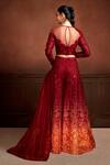 Shop_Neeta Lulla_Maroon Organza Resham Illusion Neck Ally Embroidered Flared Pant Set_at_Aza_Fashions