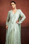 Neeta Lulla Green Organza Resham, Sequins V Yulia Concept Saree Set With Long Kali Jacket Online at Aza Fashions Neeta Lulla_Green Organza Resham, Sequins V Yulia Concept Saree Set With Long Kali Jacket_Online_at_Aza_Fashions