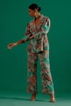 Buy_Sitaraa_Green Crepe Print Botanical Floral Lapel Collar Raya Top With Pant _at_Aza_Fashions