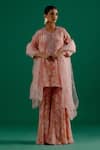 Buy_Sitaraa_Pink Crepe Print Floral Round Neck Mohini Kurta And Sharara Set _at_Aza_Fashions