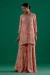 Sitaraa_Pink Crepe Print Floral Round Neck Mohini Kurta And Sharara Set _Online_at_Aza_Fashions