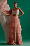 Shop_Sitaraa_Pink Crepe And Organza Print Shell Anantara Tiered Scallop Lehenga Set  _Online_at_Aza_Fashions