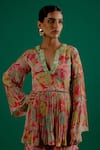 Sitaraa_Fuchsia Crepe Printed Forest Notched Noor Peplum Kurta Sharara Set _at_Aza_Fashions