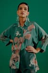 Buy_Sitaraa_Green Crepe Printed Foliage Shirt Collar Naksh High Low With Pant _Online_at_Aza_Fashions