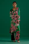 Buy_Sitaraa_Green Modal Silk Printed Forest V Neck Pankhuri Scene Kurta With Pant _at_Aza_Fashions