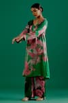 Sitaraa_Green Modal Silk Printed Forest V Neck Pankhuri Scene Kurta With Pant _Online_at_Aza_Fashions