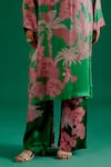 Sitaraa_Green Modal Silk Printed Forest V Neck Pankhuri Scene Kurta With Pant _at_Aza_Fashions