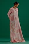 Buy_Sitaraa_Pink Crepe Printed Garden Notched Sara Pearl Embroidered Placket Kaftan _Online_at_Aza_Fashions