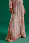 Shop_Sitaraa_Pink Crepe Printed Garden Notched Sara Pearl Embroidered Placket Kaftan _Online_at_Aza_Fashions