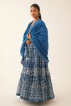 Shop_Kora_Blue Cotton, Silk Sequins, Tassels, Beads, Floral Hand Block Print Anarkali Set _Online_at_Aza_Fashions