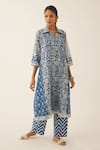 Kora Blue Silk, Chanderi, Cotton Sequins Shawl Hand Block Printed Kurta And Pant Set Online at Aza Fashions Kora_Blue Silk, Chanderi, Cotton Sequins Shawl Hand Block Printed Kurta And Pant Set _Online_at_Aza_Fashions