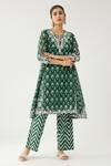 Shop Kora Green Silk, Cotton, Chanderi Tassels, Beads, Hand Block Printed Kurta Set Shop_Kora_Green Silk, Cotton, Chanderi Tassels, Beads, Hand Block Printed Kurta Set