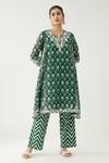 Kora Green Silk, Cotton, Chanderi Tassels, Beads, Hand Block Printed Kurta Set Online Kora_Green Silk, Cotton, Chanderi Tassels, Beads, Hand Block Printed Kurta Set _Online